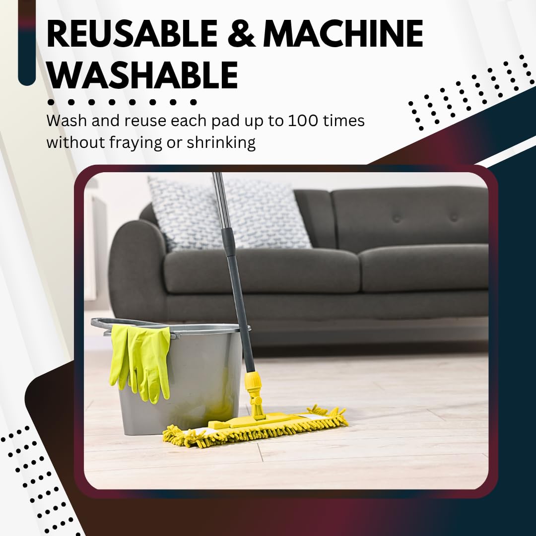 Washable Microfiber Mop Head (6 Pack) - Microfiber Replacement Mop Pads 16 x 5.5 Inches for Cleaning of Wet or Dry Floors - Professional Home/Office