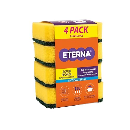 ETERNA Double Action Sponge, Heavy Duty Scrub Sponge, Non-Scratch, Ideal for Washing Dishes and Cleaning Kitchen (12 Units)