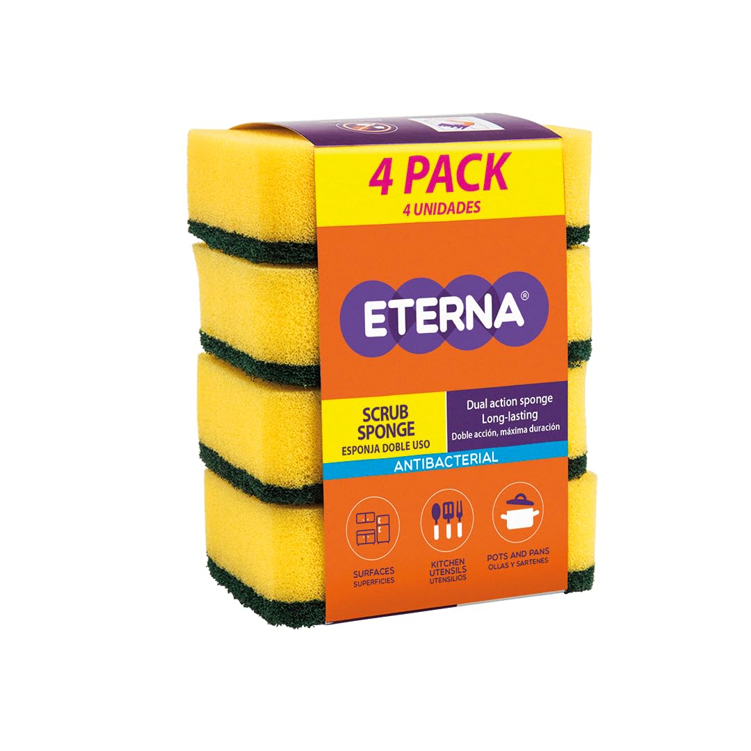 ETERNA Double Action Sponge, Heavy Duty Scrub Sponge, Non-Scratch, Ideal for Washing Dishes and Cleaning Kitchen (12 Units)