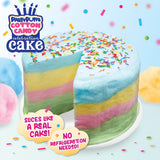 PartyPuffs Jumbo Cotton Candy Cake 13oz - Slices Like Real Cake - Strawberry Apple Blue Raspberry Lemon - Crunchy Candy Topping - Ready to Serve