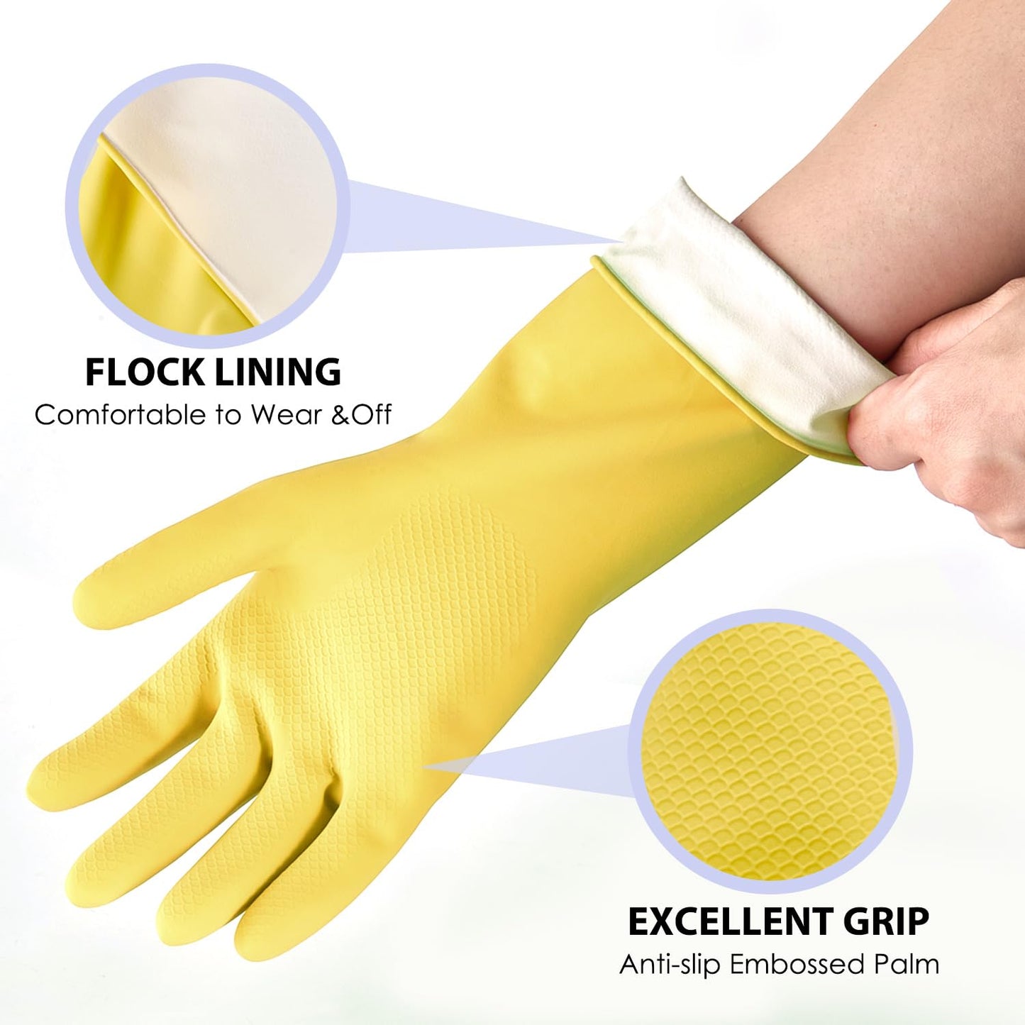 FCTTD Rubber Kitchen Dishwashing Gloves - 4 Pairs Colorful Reusable Cleaning Gloves for Kitchen Washing Dishes and Household Cleaning (Medium
