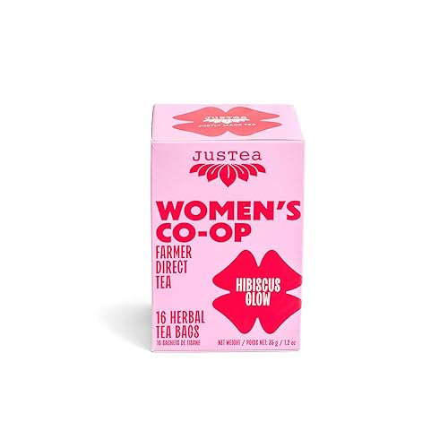 JusTea HIBISCUS GLOW | Herbal Tea Bags, Caffeine-Free, Organic Hibiscus Tea | Fair-Trade | Plastic-Free Tea Bags | Vegan, Sugar-Free, Gluten-Free | 16