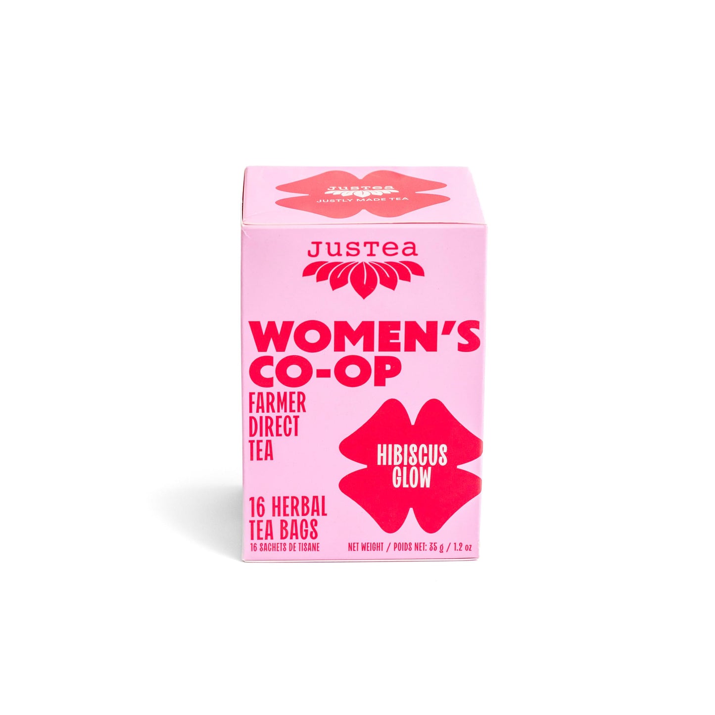JusTea HIBISCUS GLOW | Herbal Tea Bags, Caffeine-Free, Organic Hibiscus Tea | Fair-Trade | Plastic-Free Tea Bags | Vegan, Sugar-Free, Gluten-Free | 16