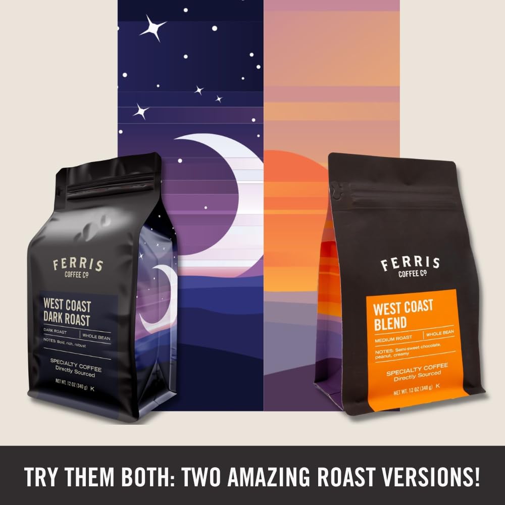 Ferris Coffee & Nut Co. West Coast Blend Gourmet Dark Roast Coffee Beans - Specialty Roasted Whole Bean Coffee for Espresso, French Press, Drip