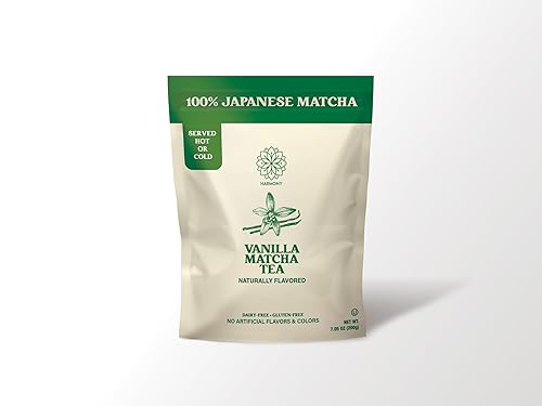 The Harmony Matcha Vanilla (7.05oz Bag - 20 Servings) Premium Sweetened Japanese Matcha Powder, Rich in Antioxidants & L-Theanine, Dairy, Gluten