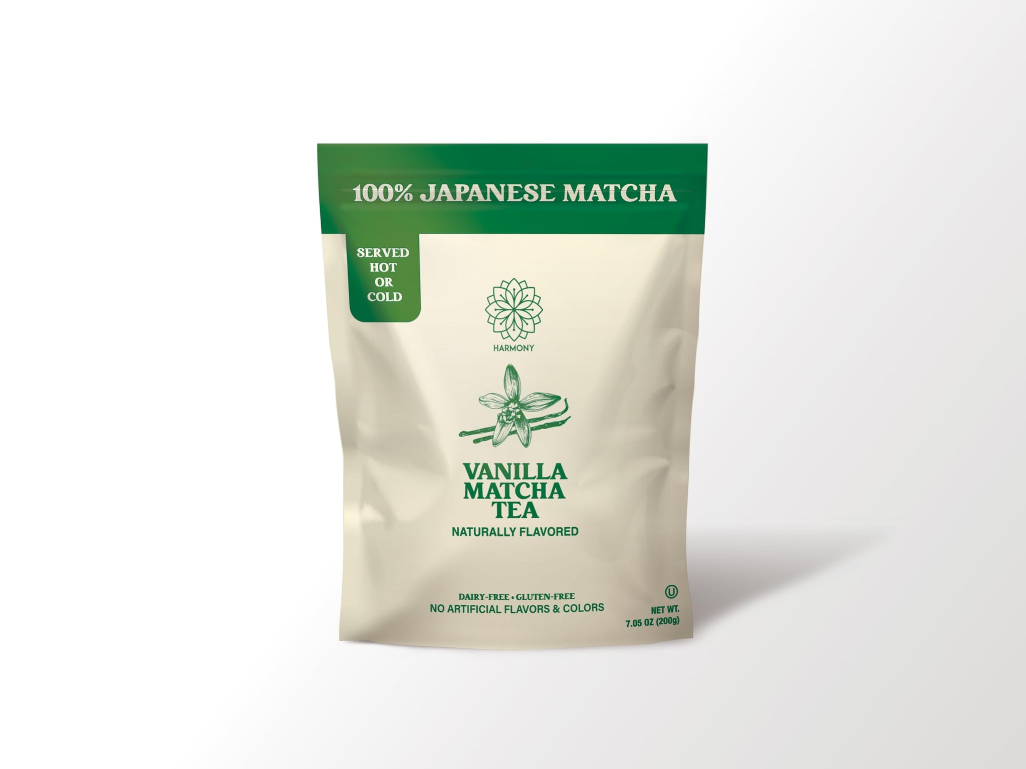 The Harmony Matcha Vanilla (7.05oz Bag - 20 Servings) Premium Sweetened Japanese Matcha Powder, Rich in Antioxidants & L-Theanine, Dairy, Gluten