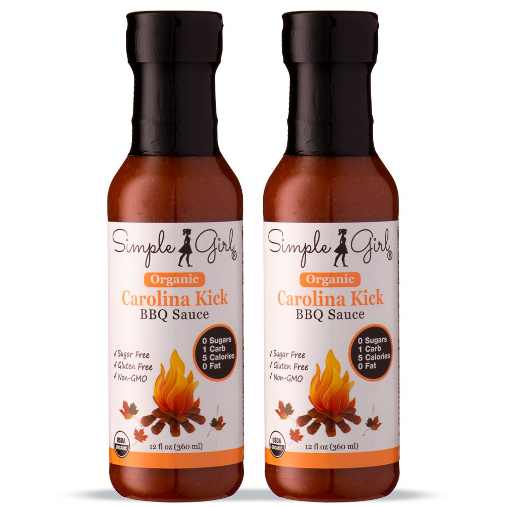 Simple Girl Carolina Style BBQ Sauce - Low Calorie, Sugar-Free, Vegan Friendly, Gluten Free, Fat Free, MSG Free - 12 oz Bottle (2 Pack)