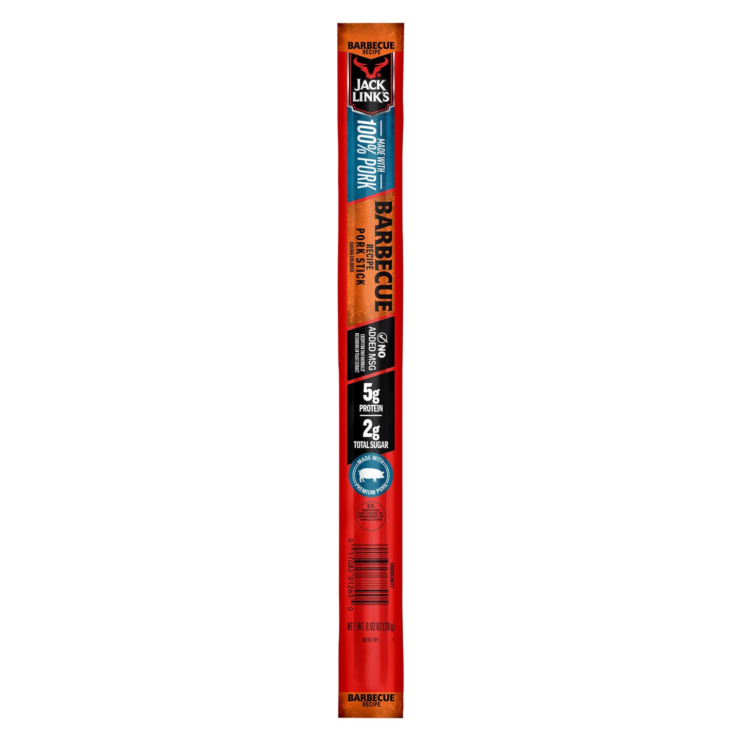 Jack Link's Meat Sticks, Barbecue Recipe Pork - Protein Snack Stick with 5g of Protein, Meat Snack Sticks Made with 100% Pork, Keto Friendly - 0.92