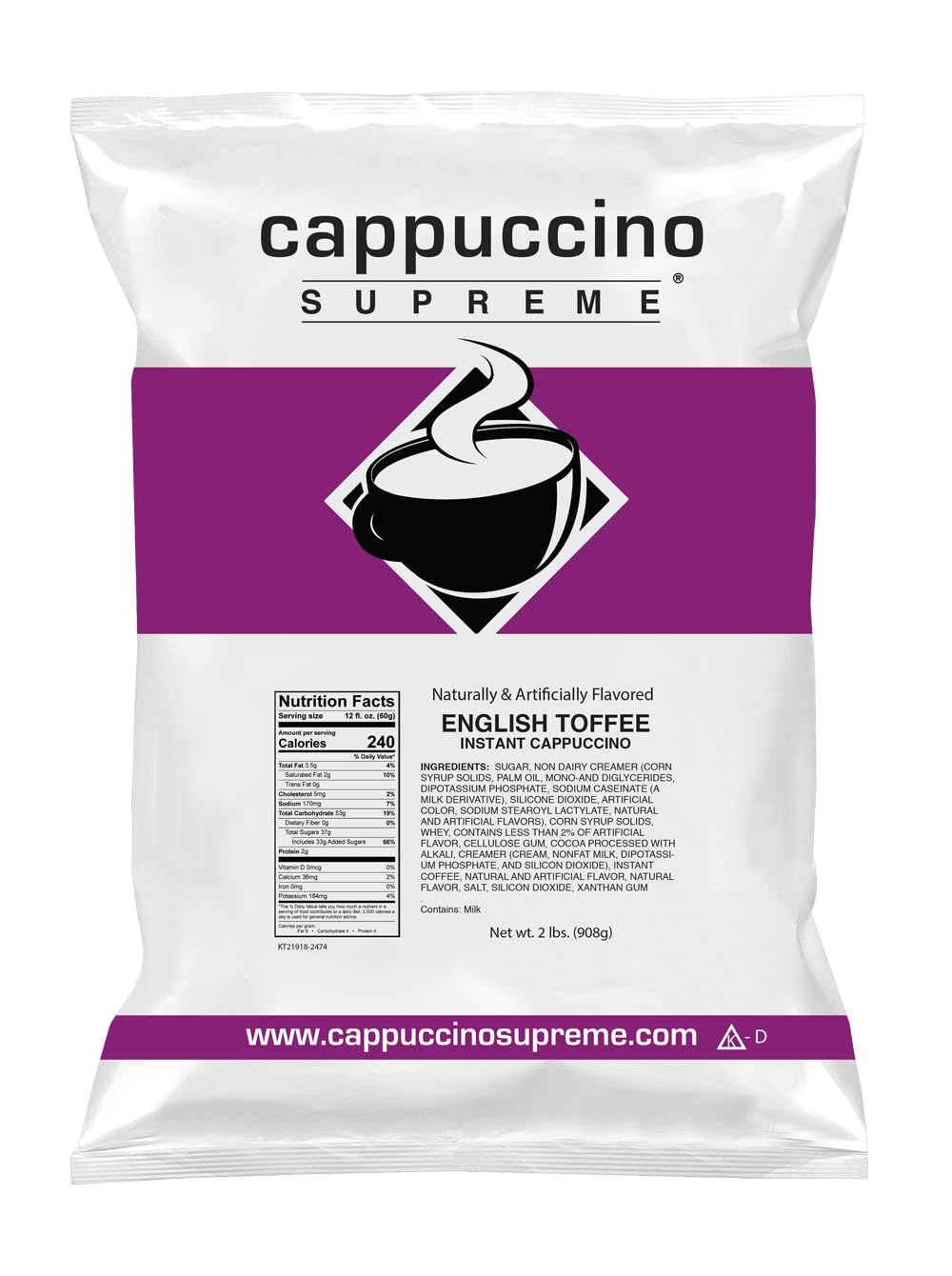 Cappuccino Supreme 2 lb bag English Toffee Instant Cappuccino Mix