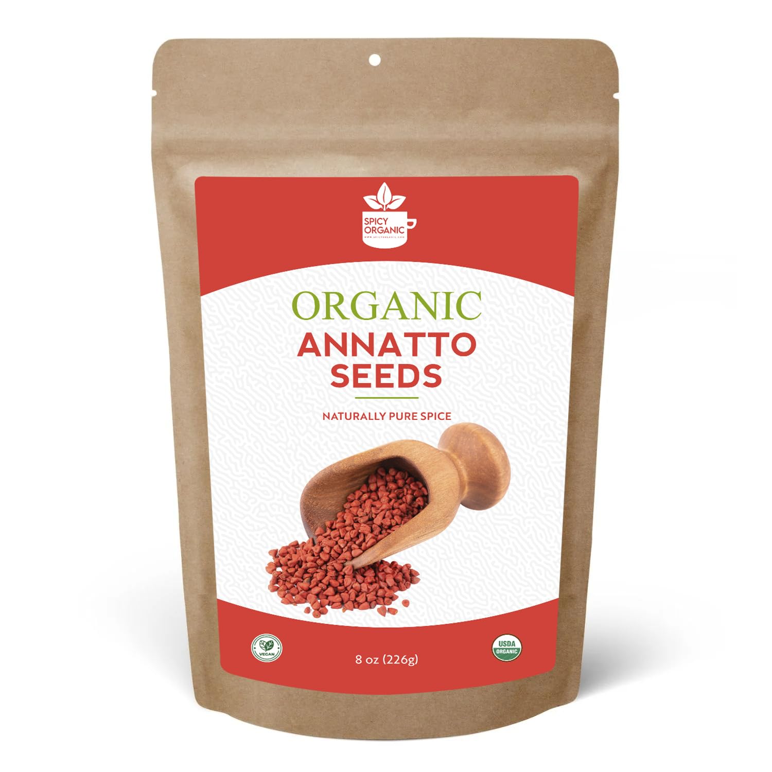 SPICY ORGANIC Annatto Seeds Whole 8 Oz. - USDA Certified Organic - All-Natural Achiote Seeds Spice and Seasoning for Rice, Cheese, Sauces, Achiote