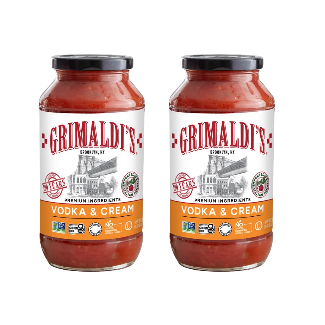 Grimaldi’s Authentic Italian Vodka Pasta Sauce with Cream, 24oz (Pack of 2) | Non-GMO, Gluten-Free, Kosher, Certified Allergy-Free | No Preservatives