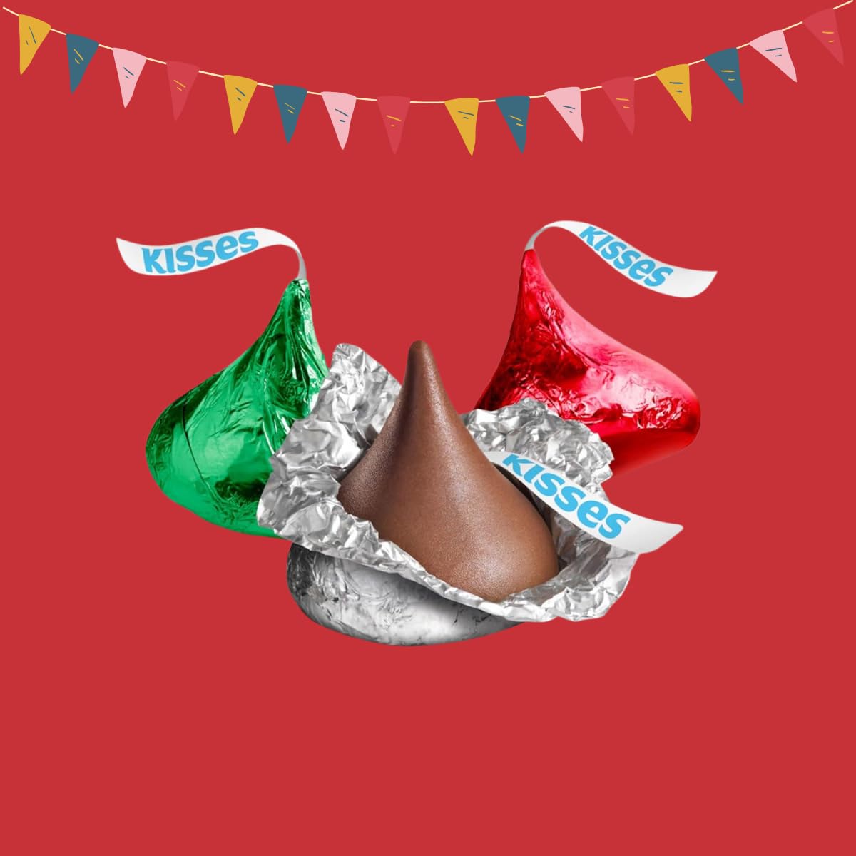 Candykrave Hershey'ss Cristmas Kisses Milk Chocolate candy - (1LB 90 pcs) - Bulk chocolate Silver Foil Candy variety pack - Delicious Treats