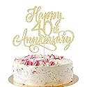 AROKIPPRY golden Glitter Happy 40th Anniversary Cake Topper - Wedding Anniversary/Company Party / 40th Birthday Party Decorations