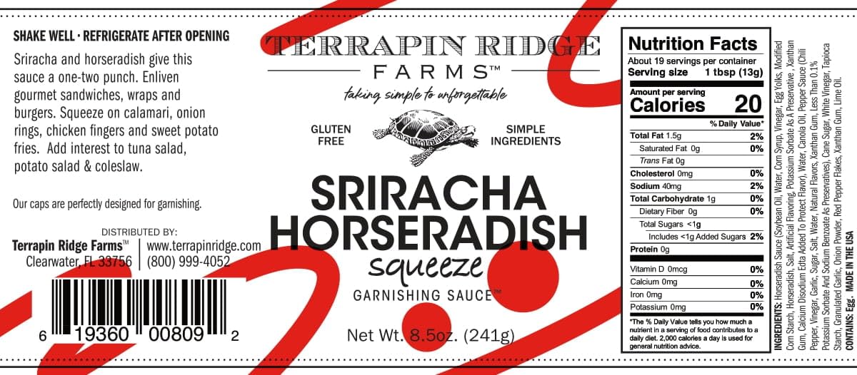 Terrapin Ridge Farms Sriracha Horseradish Garnishing Sauce - Two 8.5 Ounce Squeeze Bottles