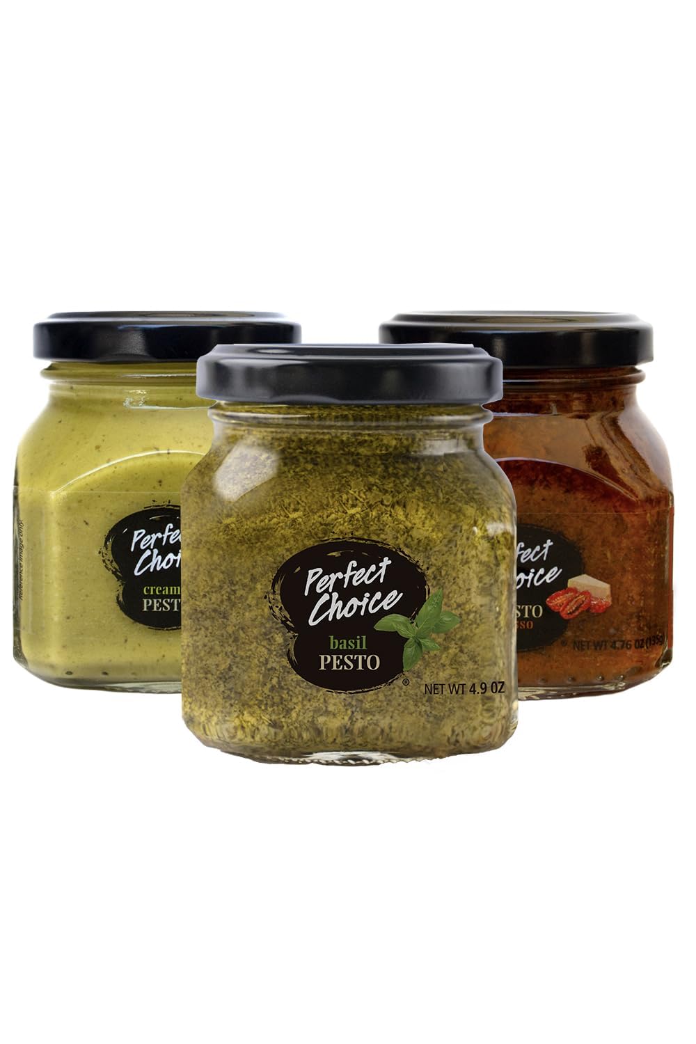 Perfect Choice Pesto Variety Pack - Gourmet Basil, Rosso & Creamy Flavored Pesto Sauce Set, Non-GMO Ingredients, Ready-to-Use Pasta Sauce, Versatile