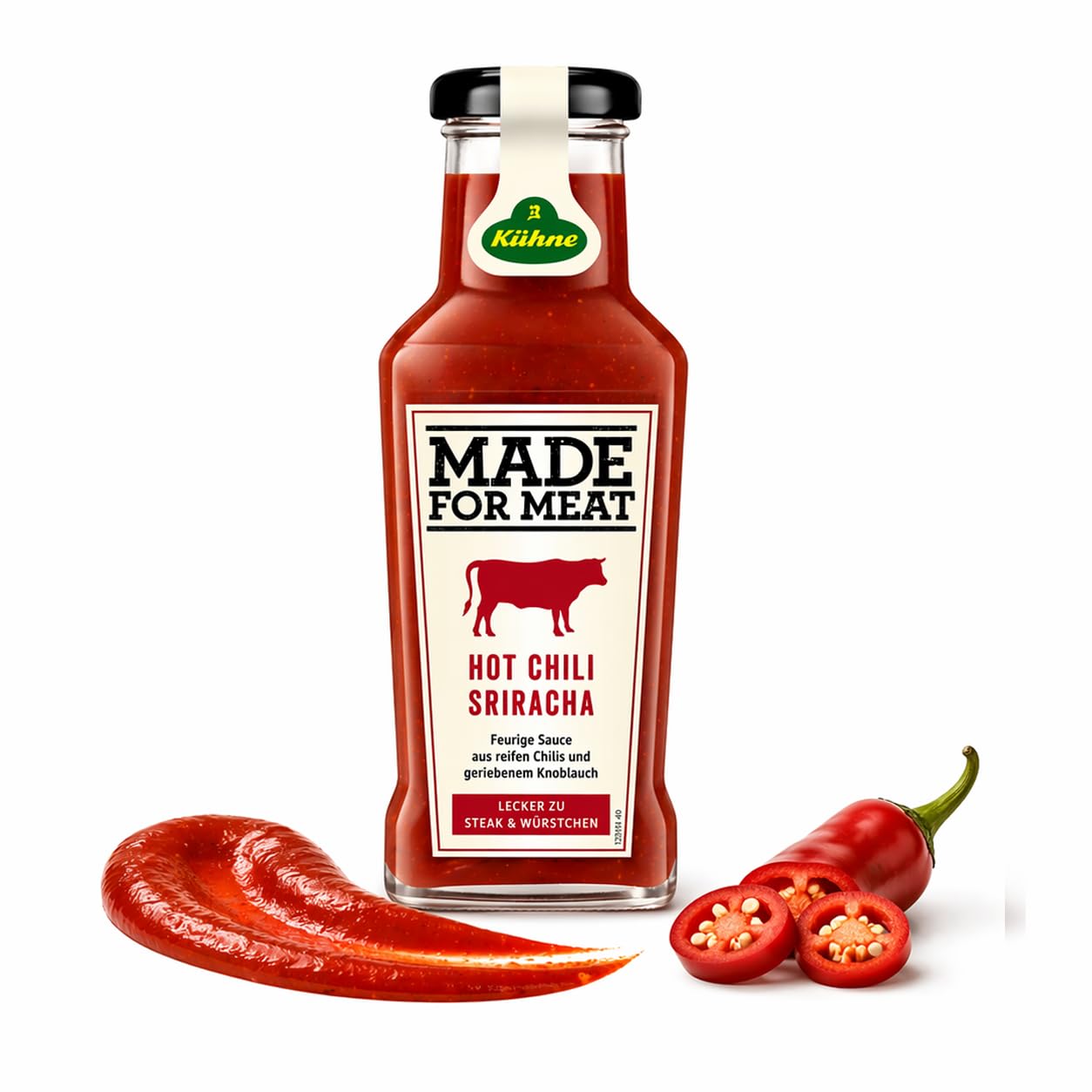 Kuhne Hot Chili Sriracha, 8oz Bottle, Hot Sauce with Jalapeno Chillies and Garlic, Add a Kick to Meat, Chicken, Fish and Stir Fries