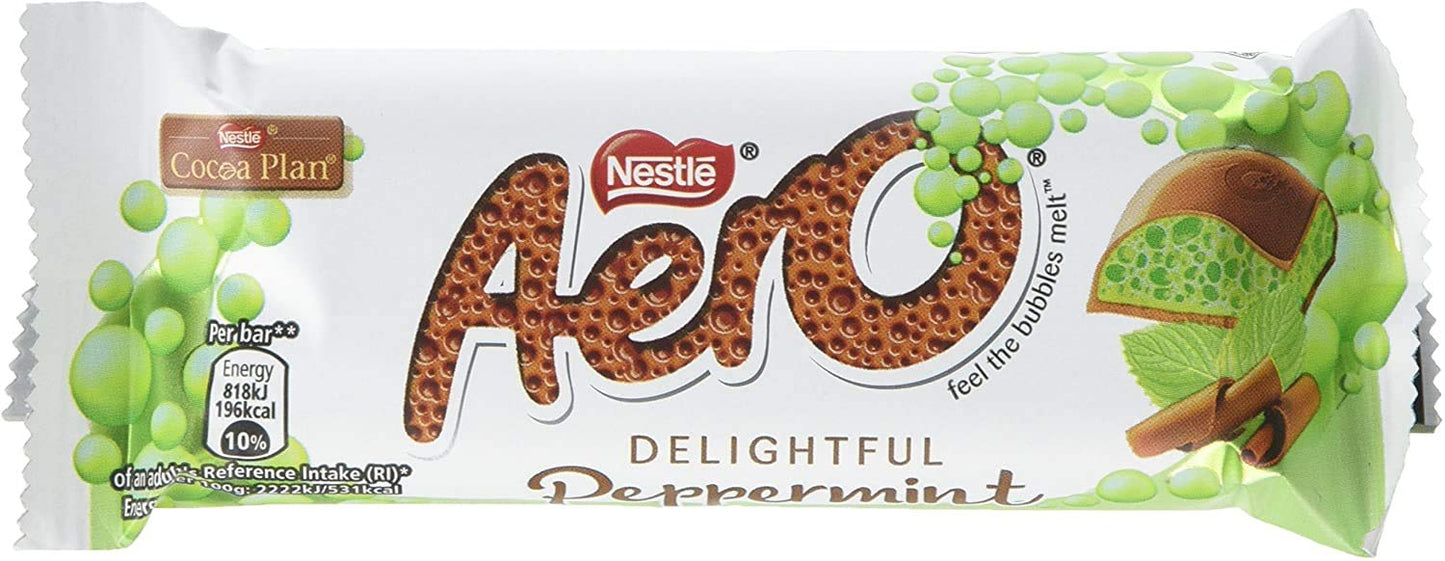 Nestles Aero Bubbly Bar Peppermint Chocolate 36g x12- UK Chocolate Candy.