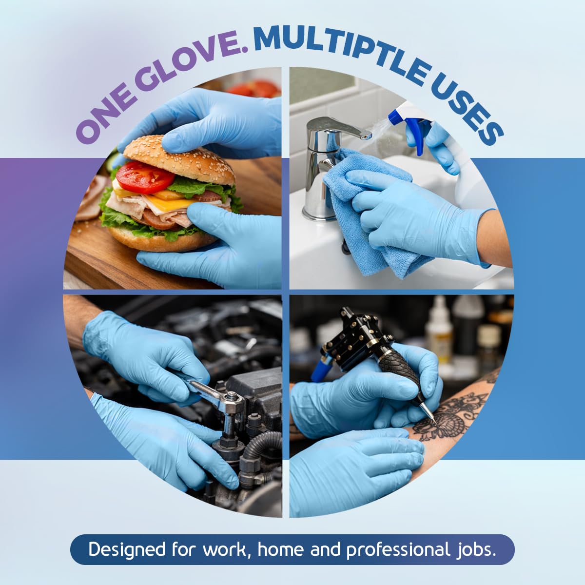 PureLife Medical Gloves Disposable Latex free - Blue Nitrile Gloves, Powder-free and Non Sterile- Food safe, and Cleaning (Medium) (100 Pack)