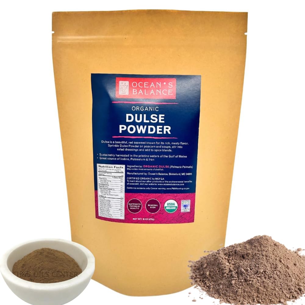 Organic Dulse Powder - Wild-Harvested Seaweed from the North Atlantic - Natural Sea Vegetable - Ocean’s Balance (16 oz)