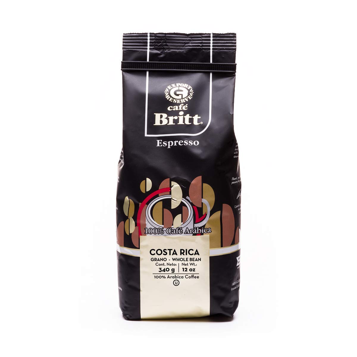 Café Britt® - Costa Rican Espresso Coffee (10.5 oz.) (3-Pack) - Whole Bean, Arabica Coffee, Kosher, Gluten Free, 100% Gourmet & Dark Roast