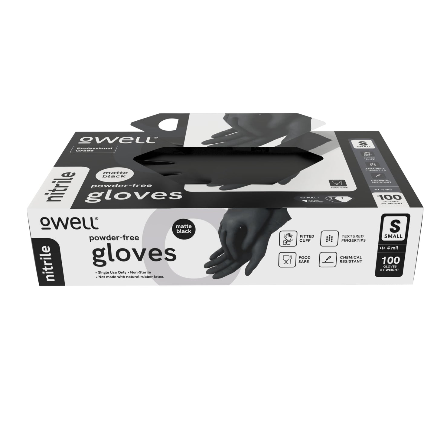 OWELL® Professional Grade Black Disposable Nitrile Gloves MEDIUM, 100 ct - 4 Mil Food Safe, Medical Exam, Powder-Free, Latex-Free, Chemical Resistant