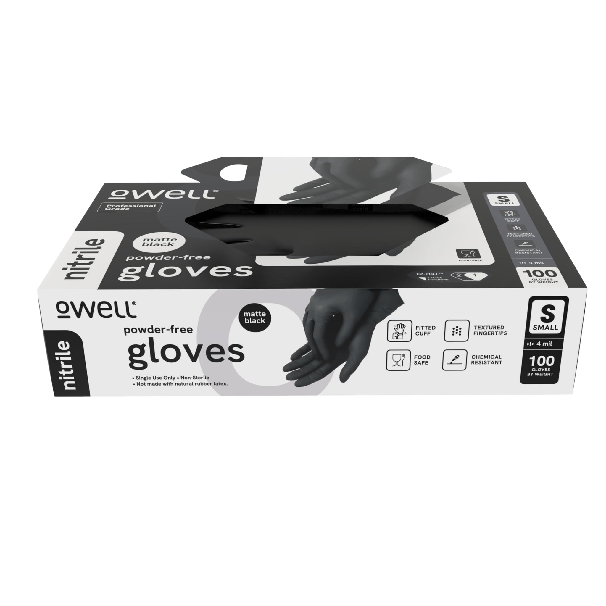 OWELL® Professional Grade Black Disposable Nitrile Gloves MEDIUM, 100 ct - 4 Mil Food Safe, Medical Exam, Powder-Free, Latex-Free, Chemical Resistant