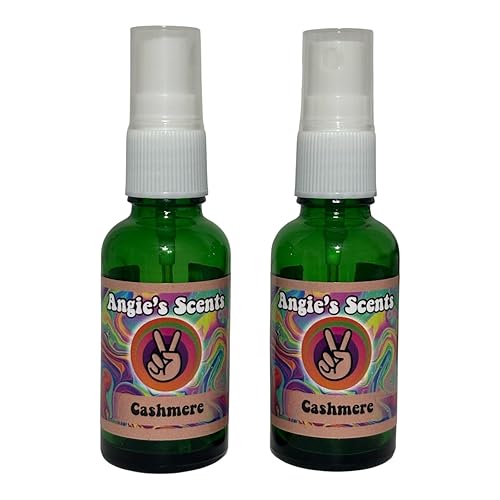 Angie's Scents Air Freshener Spray Set, 1 Fl Oz, 16 Fragrances, Green Glass Bottles (2 Bottles, Cashmere)