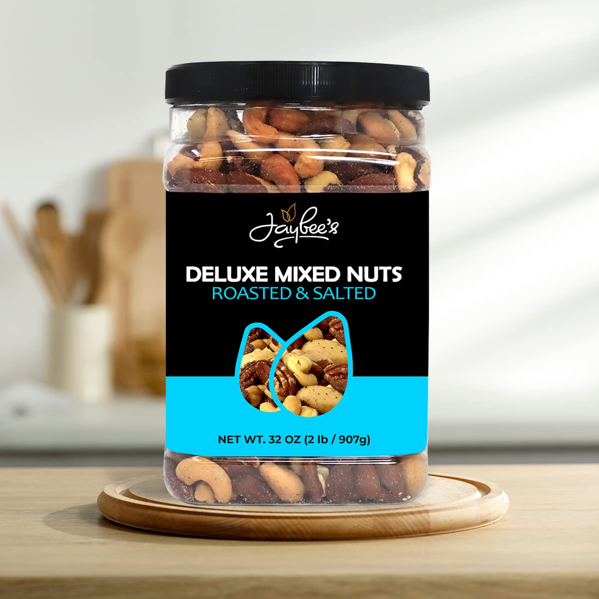 Mixed Nuts Deluxe - Roasted & Salted | 32 oz Reusable Container | Healthy Gourmet Variety Snack Mix with Cashews, Almonds, Brazil Nuts, Pecans