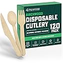 PALM NAKI Birchwood Cutlery (40 Count) - Disposable Dinnerware, Eco-Friendly, Compostable and Biodegradable Cutlery (Cutlery Set, 120 Pack)