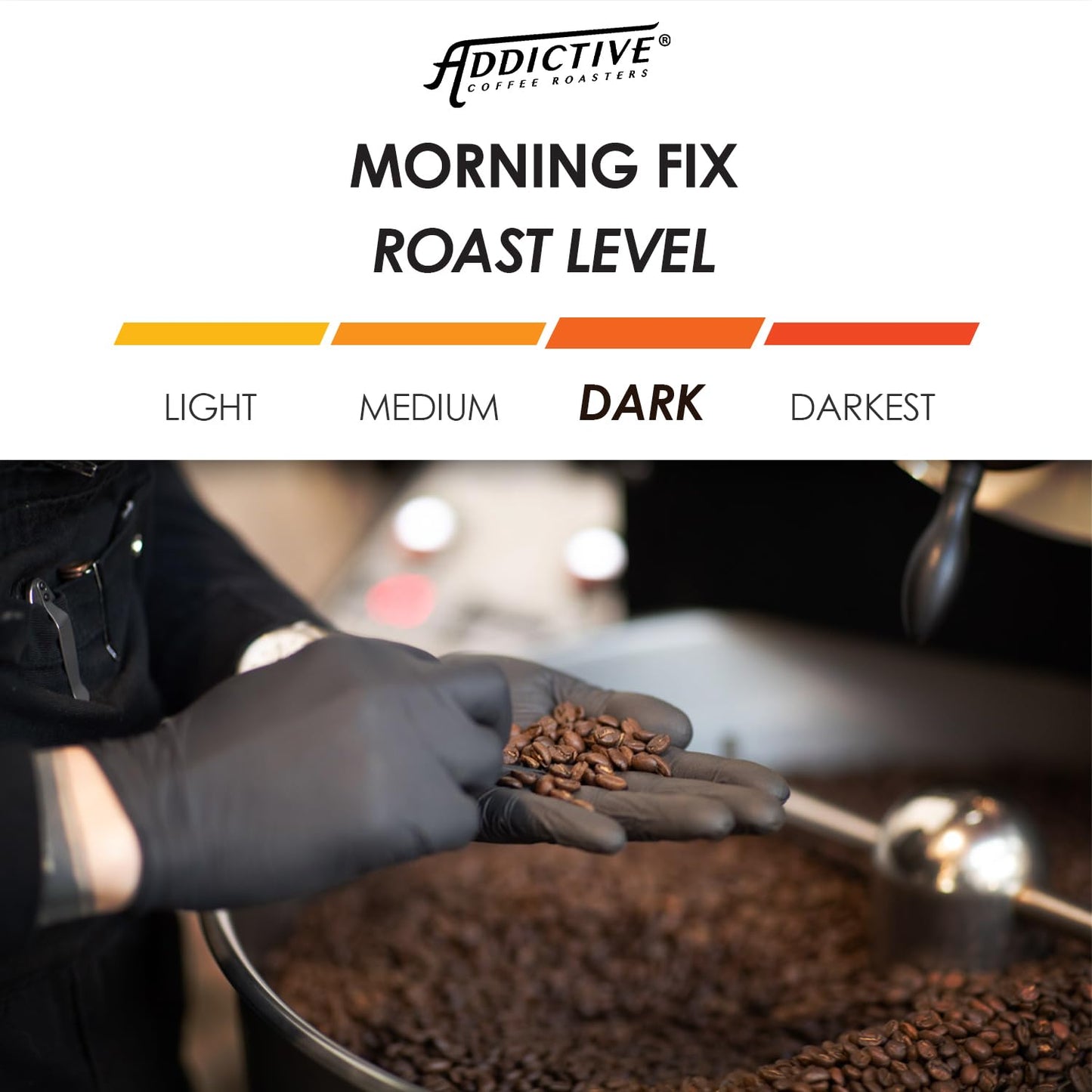 Addictive Coffee Roasters Morning Fix - Ground Coffee Dark Roast Latin America Blend With Hints of Cacao, Orange Peel & Toasted Vanilla - 12 Ounce Bag