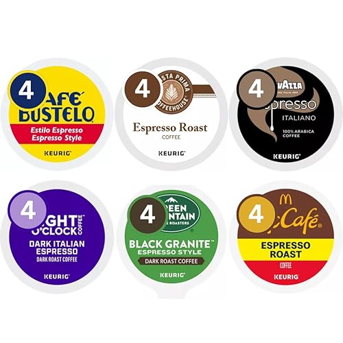 Espresso Style Dark Roast Italian K-Cup Pods Coffee Variety Pack Sampler Includes Cafe Bustelo, Eight O'Clock, Barista Prima Coffeehouse, Lavazza