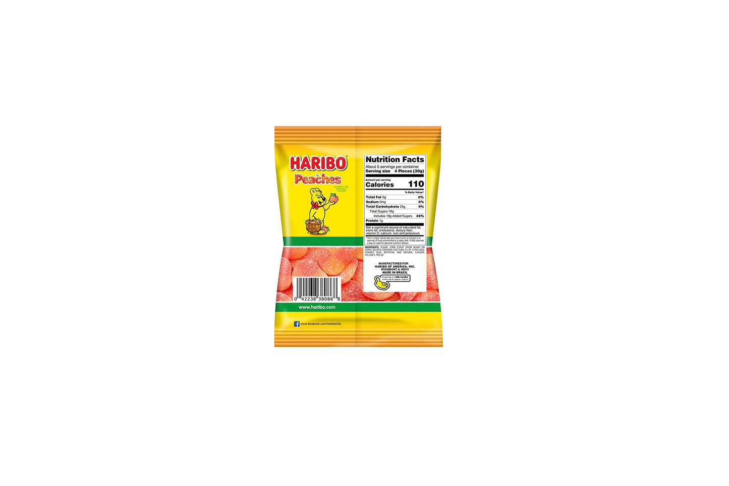 Haribo Gummi Candy Peaches, 5-ounces (Pack of12)