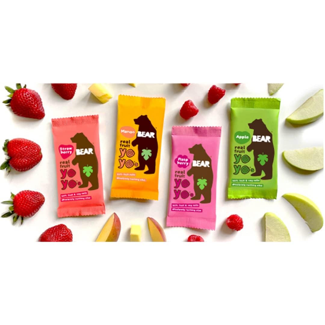BEAR YoYo Fruit Rolls Variety Pack - 5 Pack Natural Fruit Snacks - Raspberry (2), Pear Apple Tropical Mix (2), Strawberry & Apple (1) - Vegan, Gluten