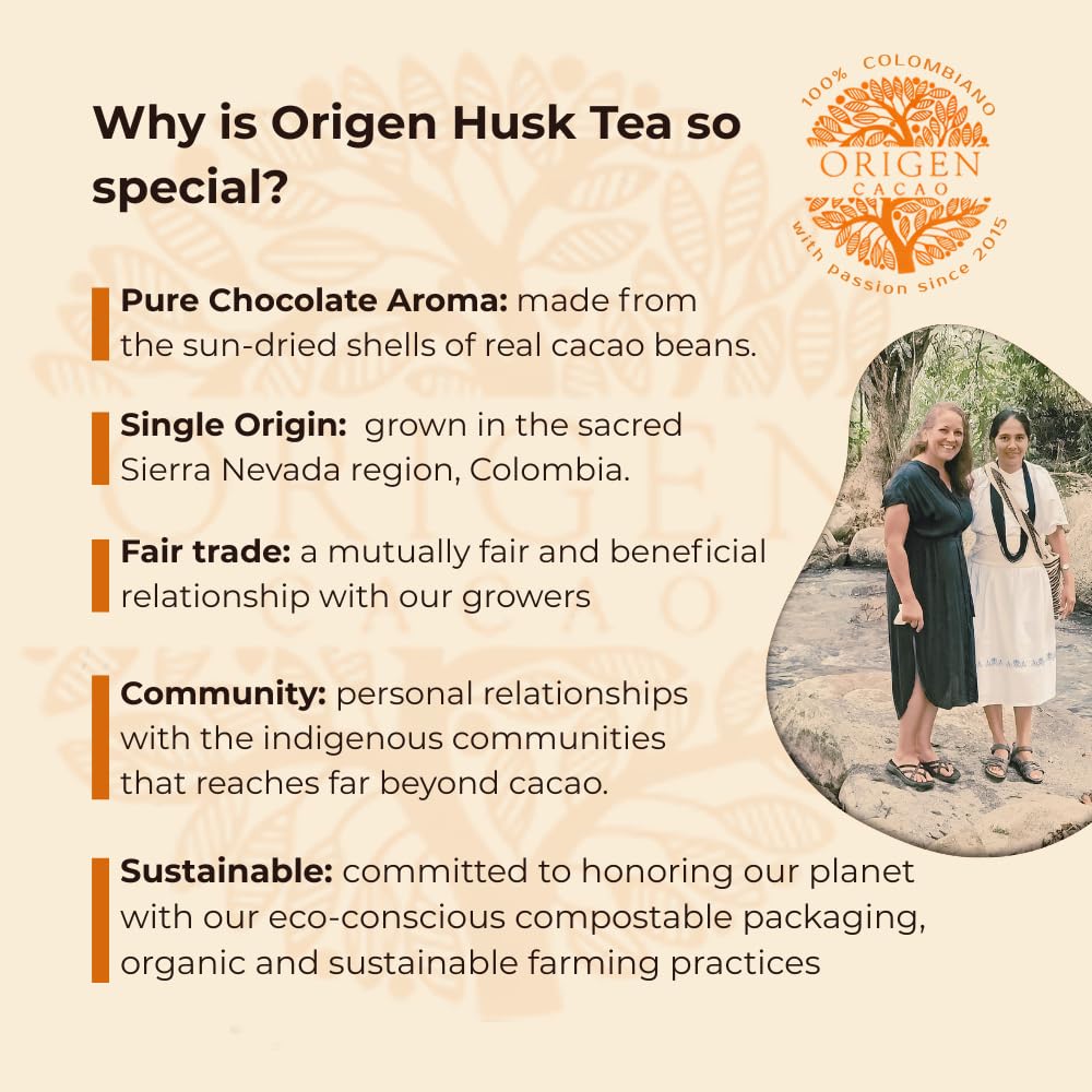 Origen Cacao Husk Tea - 100% Natural Cacao Shell - Zero Sugar, Caffeine-Free Superfood - Healthy Chocolate Tea Alternative to Coffee - Rich in