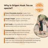 Origen Cacao Husk Tea - 100% Natural Cacao Shell - Zero Sugar, Caffeine-Free Superfood - Healthy Chocolate Tea Alternative to Coffee - Rich in
