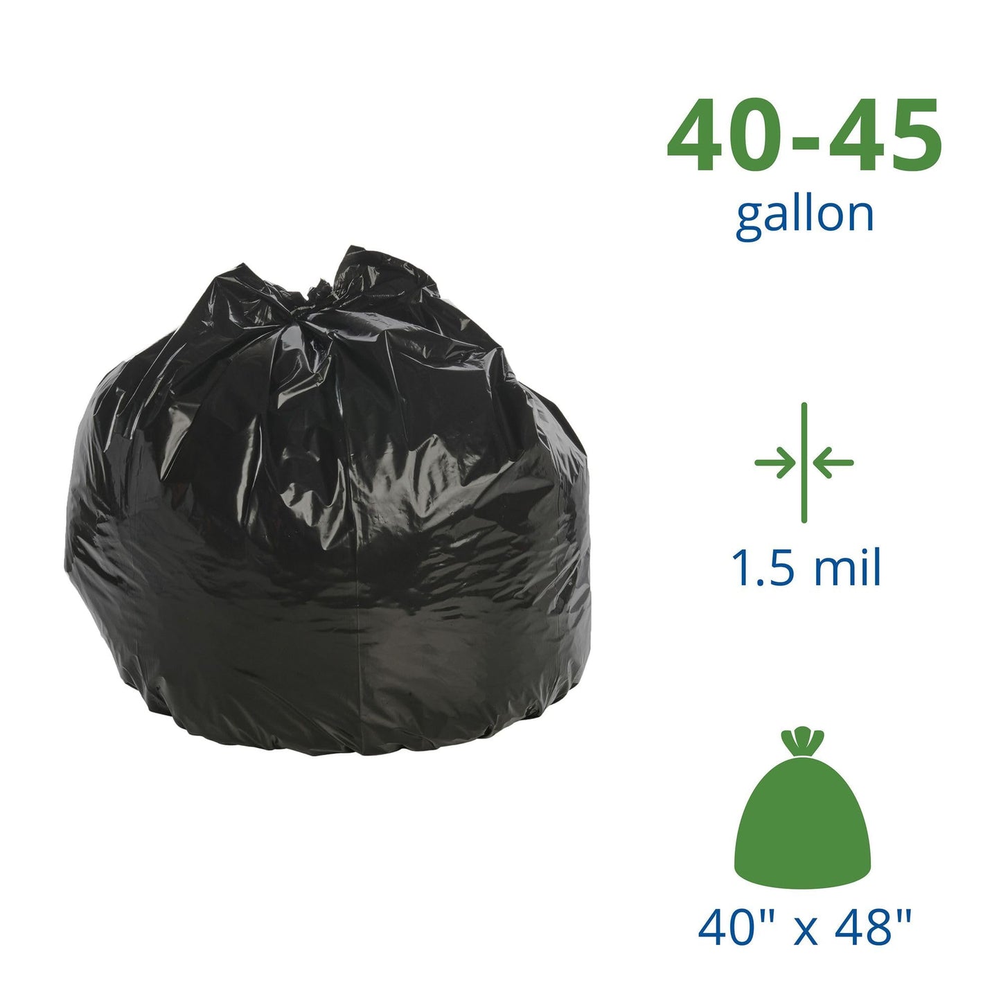 Stout by Envision 40-48 Gallon Heavy Duty Total Recycled Content (TRC) Trash Bags, XX-Heavy 1.5 Mil Plastic, 30% PCM, 100 Bags, 40"x48" (T4048B15)