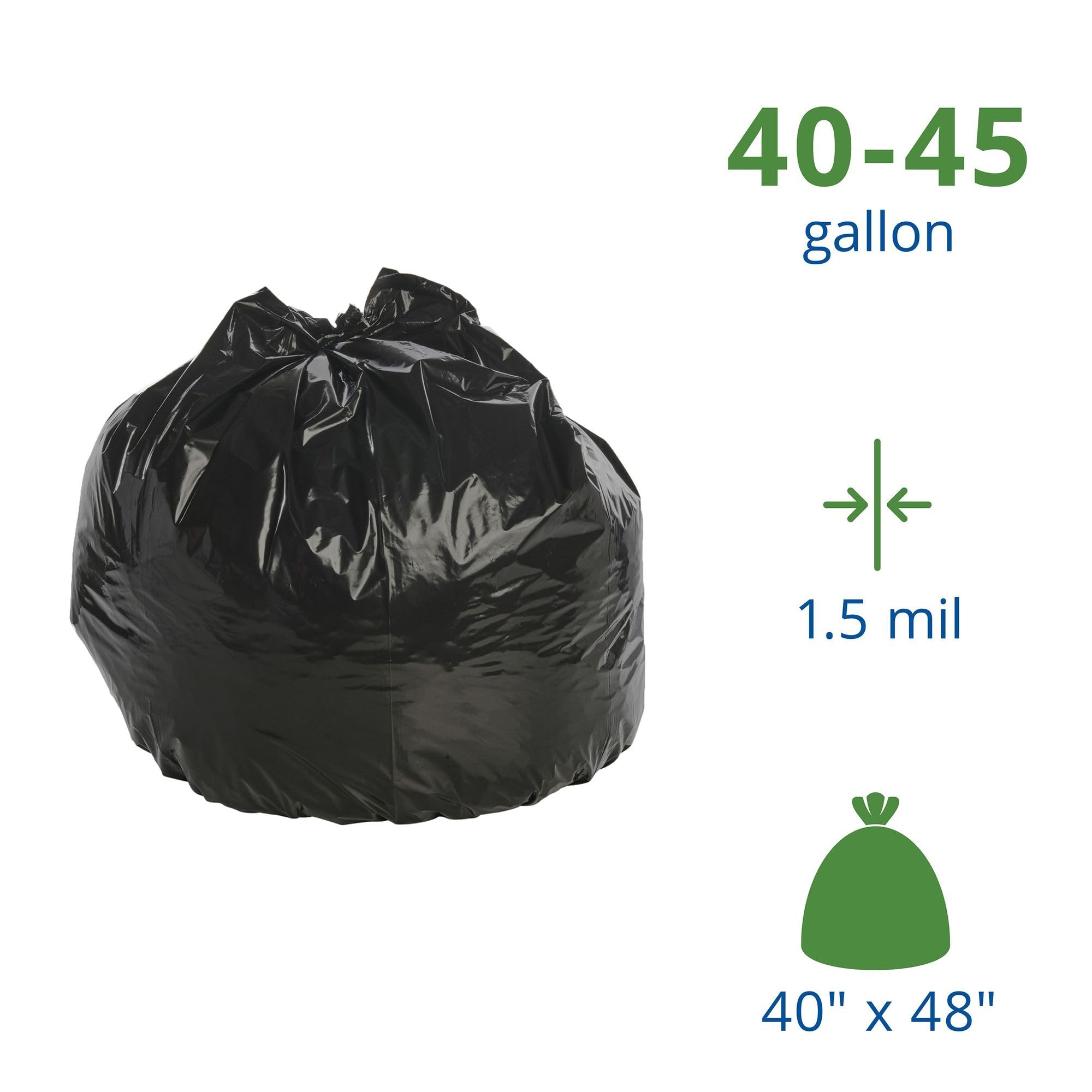 Stout by Envision 40-48 Gallon Heavy Duty Total Recycled Content (TRC) Trash Bags, XX-Heavy 1.5 Mil Plastic, 30% PCM, 100 Bags, 40"x48" (T4048B15)