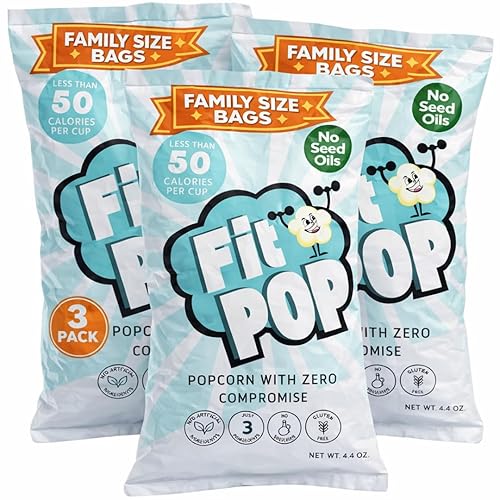 FitPop Coconut Oil Popcorn, No Seed Oils, Gluten Free, Non GMO, 4.4 Ounces (Pack Of 3)