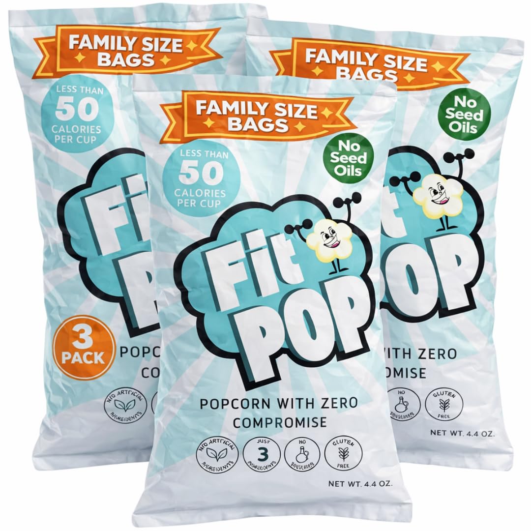 FitPop Coconut Oil Popcorn, No Seed Oils, Gluten Free, Non GMO, 4.4 Ounces (Pack Of 3)