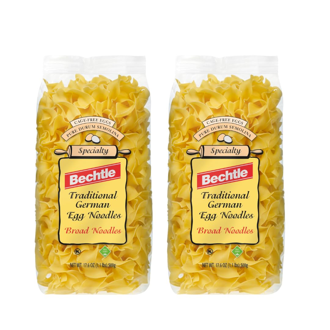 Bechtle Traditional German Egg Noodles - Broad Pasta Made with Cage-Free Eggs & Durum Wheat Semolina. Wide Stroganoff or Casserole Noodles, Imported