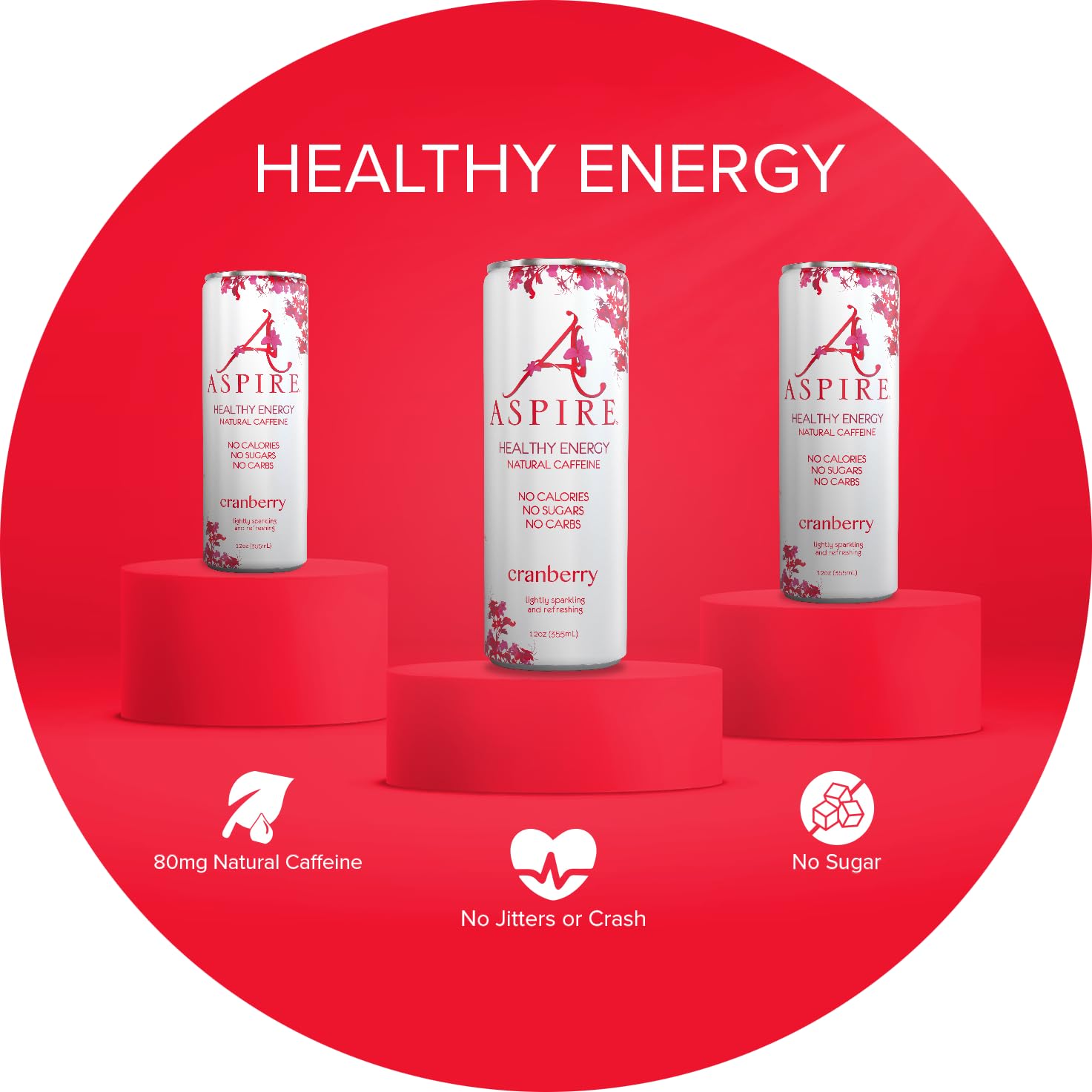 Aspire Cranberry, Healthy Energy Drink, Natural Caffeine from Green Tea, Keto-Friendly, Sugar-Free, Zero Calories, 12 fl oz Cans (Pack of 24)