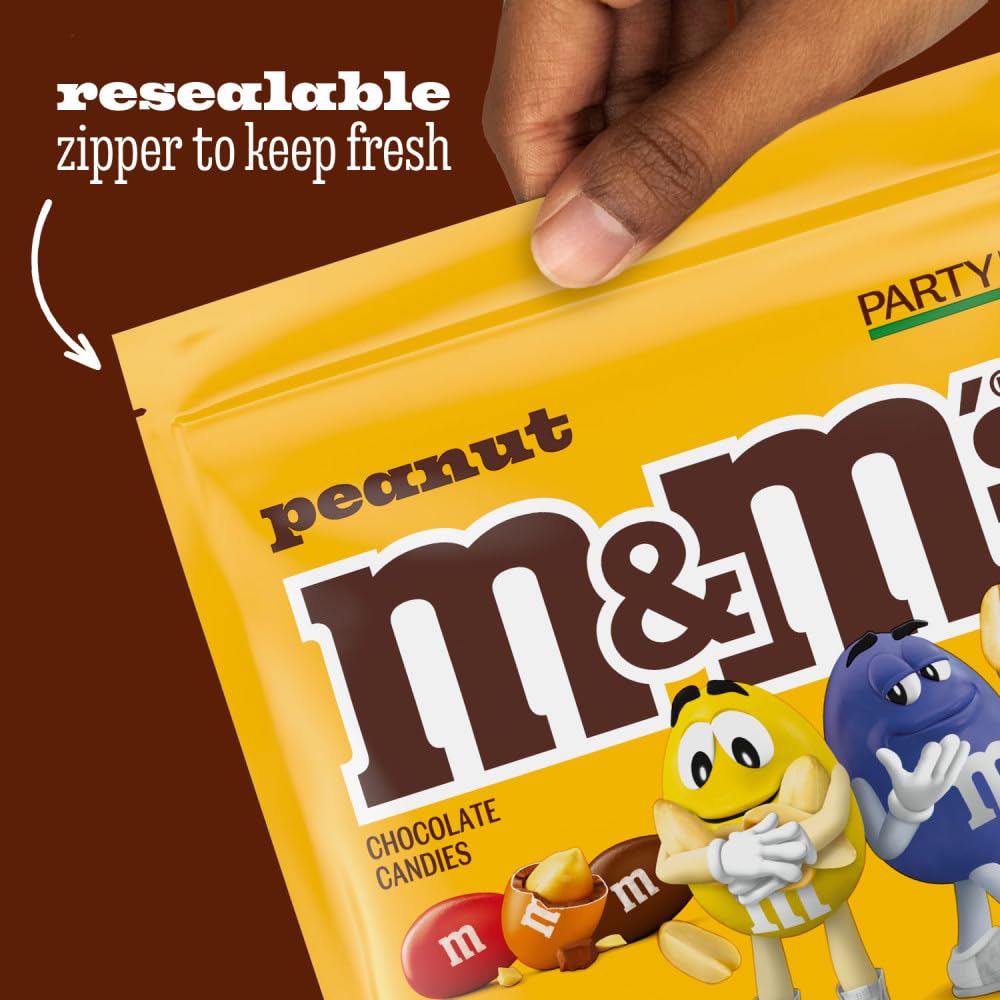 M&M'S Peanut Milk Chocolate Candy Resealable Bulk Pack, Party Size, 38 oz Bag, For Sharing, Baking and Snacking