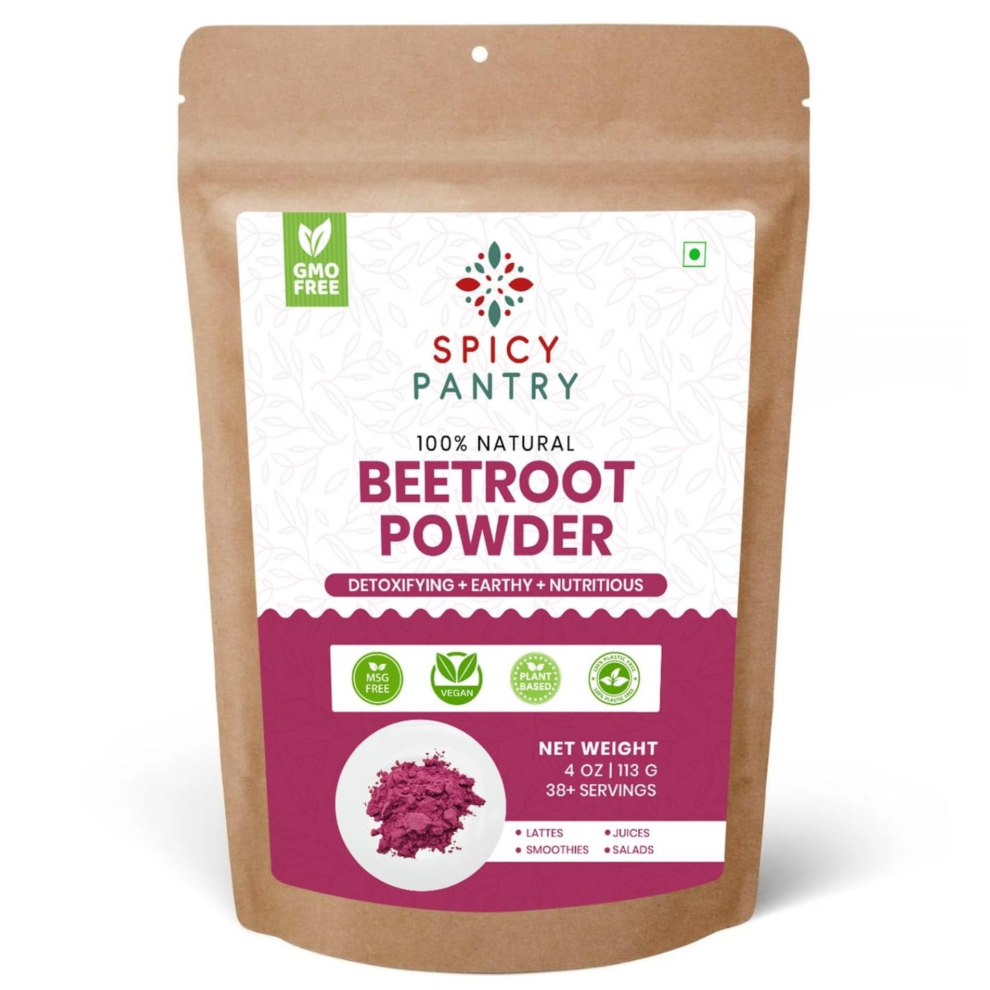 SPICY PANTRY Beet Root Powder 4 oz - 100% Natural, Non-GMO, Gluten Friendly Superfood for Smoothies, Juices, Sauces, Soups, Baking & Natural Coloring