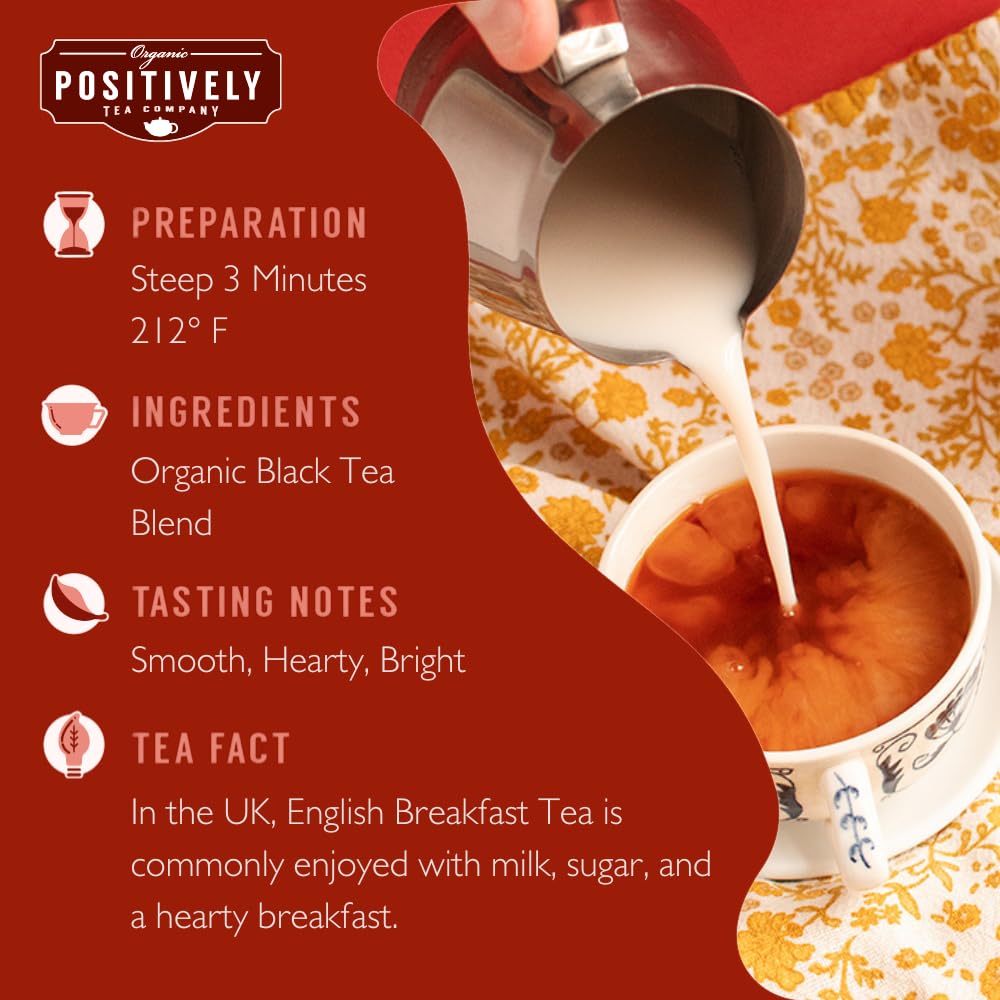 Organic Positively Tea Company, English Breakfast Black Tea, Loose Leaf, 16 Ounce