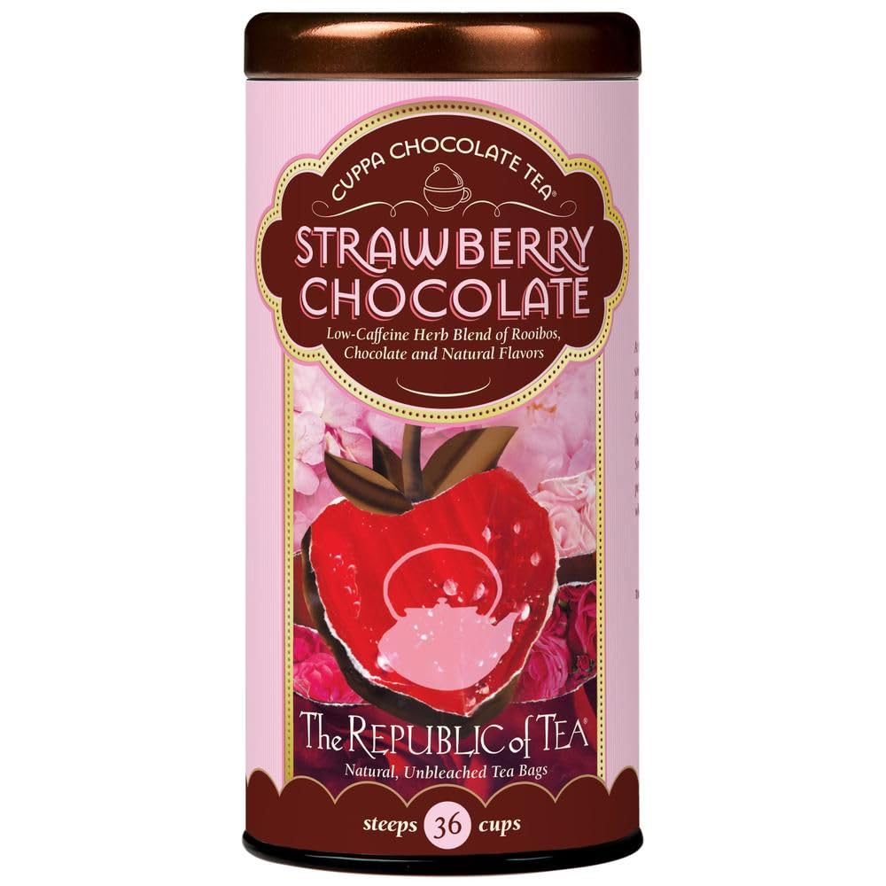 The Republic of Tea - Strawberry Cuppa Chocolate Tea Bags, Low-Caffeine, 36 Servings