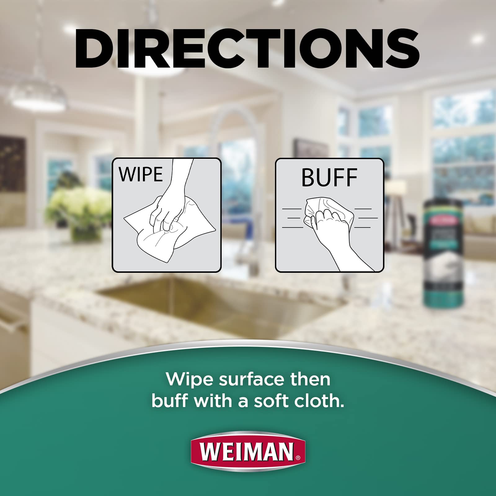 Weiman Granite Cleaner and Polish - 30 Wipes - For Granite Marble Soapstone Quartz Quartzite Slate Limestone Corian Laminate Tile Countertop and More