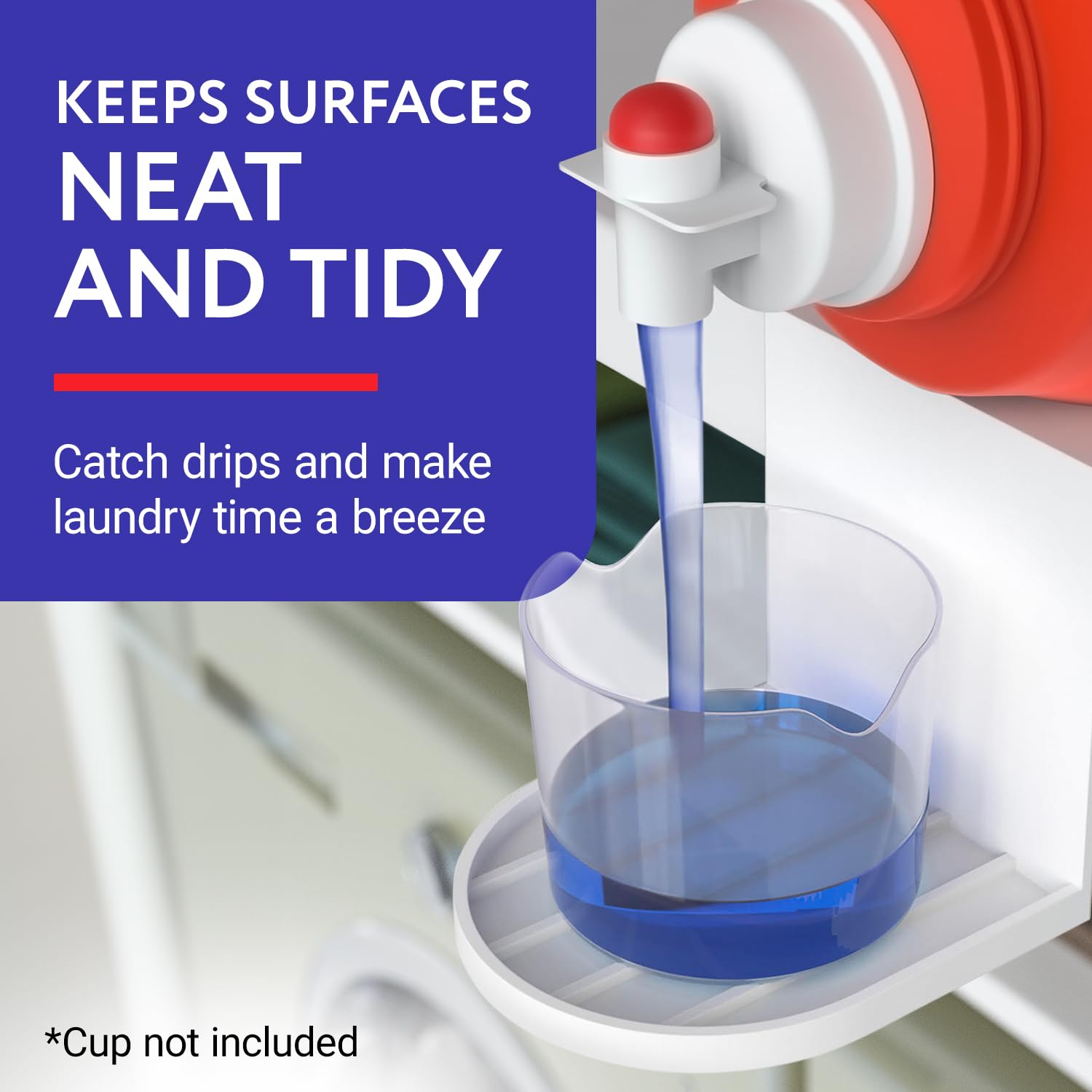 IMPRESA Laundry Detergent Cup Holder & Laundry Drip Catcher - 2-Pack, White Plastic - Slides Under Tub for Universal Detergent Drip Tray & Spill