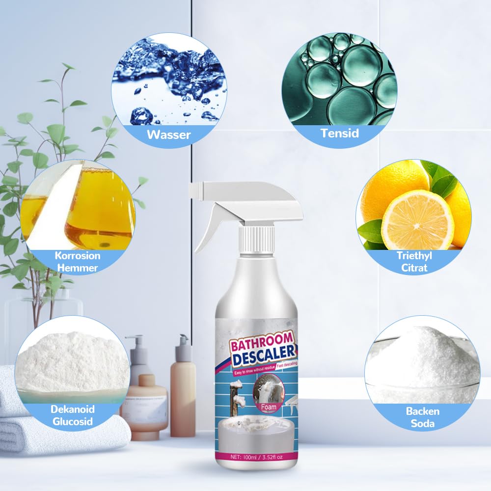 Fliwos Multipurpose Stubborn Stains Cleaner, 2026 Upgraded Bathroom Descaler Foam Cleaner, Powerful Stain Remover Spray for Shower, Taps, Bathtub