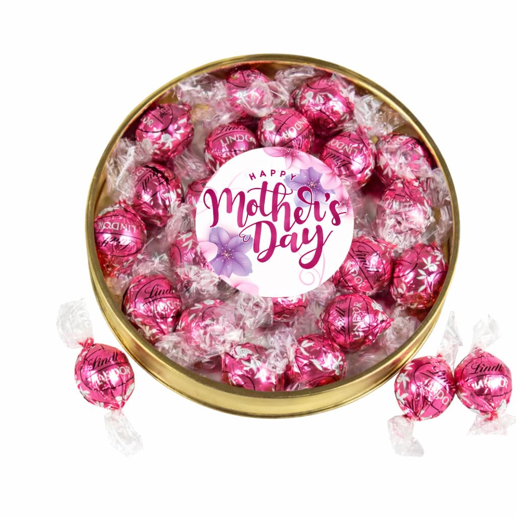 Happy Mothers Day Plastic Gift Tin Filled With 20 Pink Strawberries & Cream Candy Truffles - Gifts For Moms, Church Favors, Office Giveaways & More