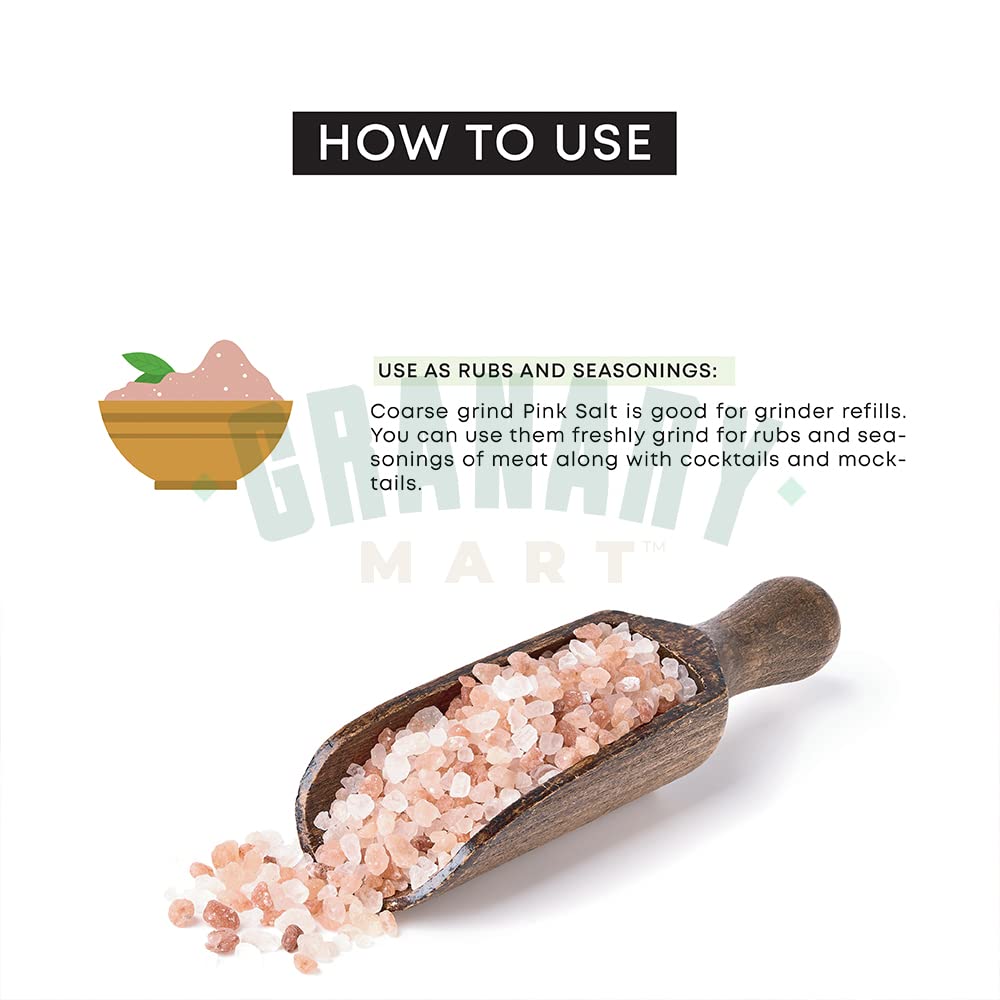 Himalayan Pink Salt Coarse Crystals by Granary Mart - Rich in Trace Minerals - Ideal for Grinder - Gourmet Grade - Unrefined & Natural - Affordable